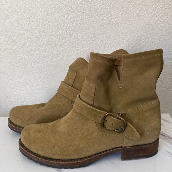 Frye Veronica Moto Green Suede Bootie - Picture 2 of 8